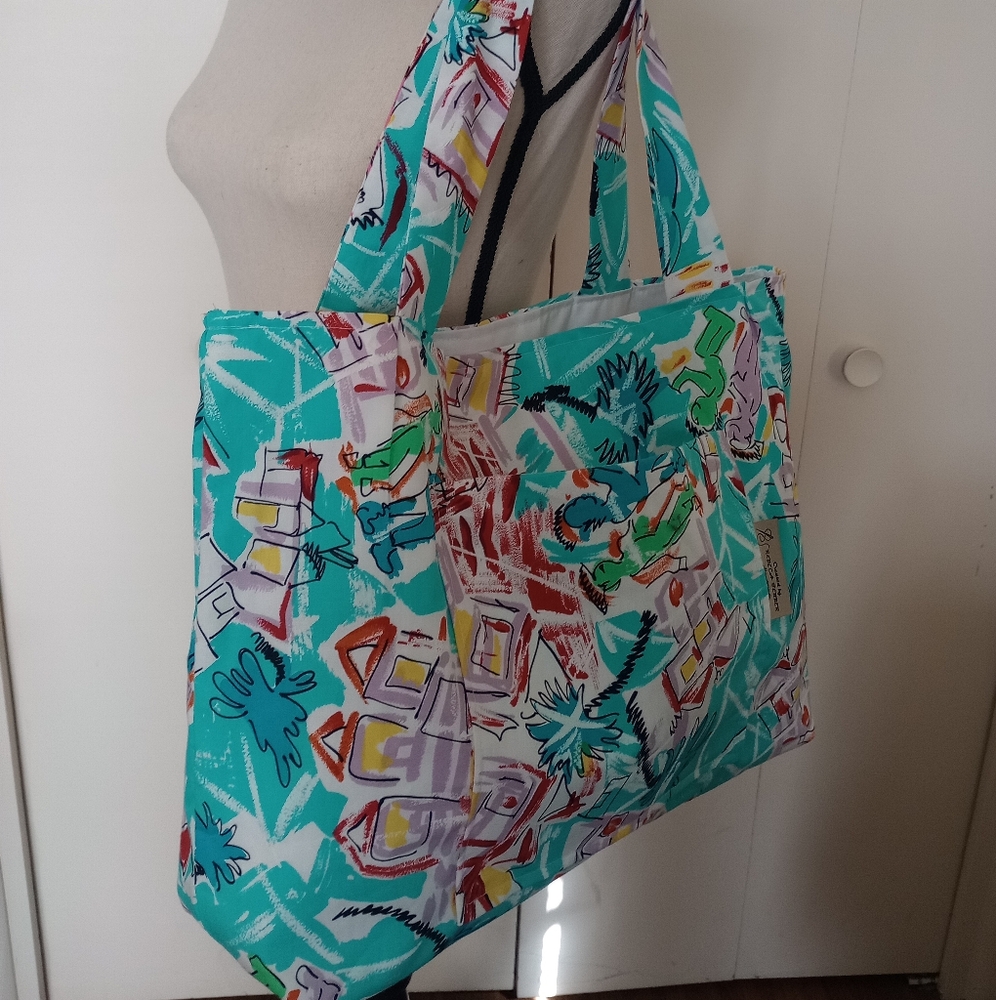 Blue and Red Spacious Tote Bag with Vibrant Design